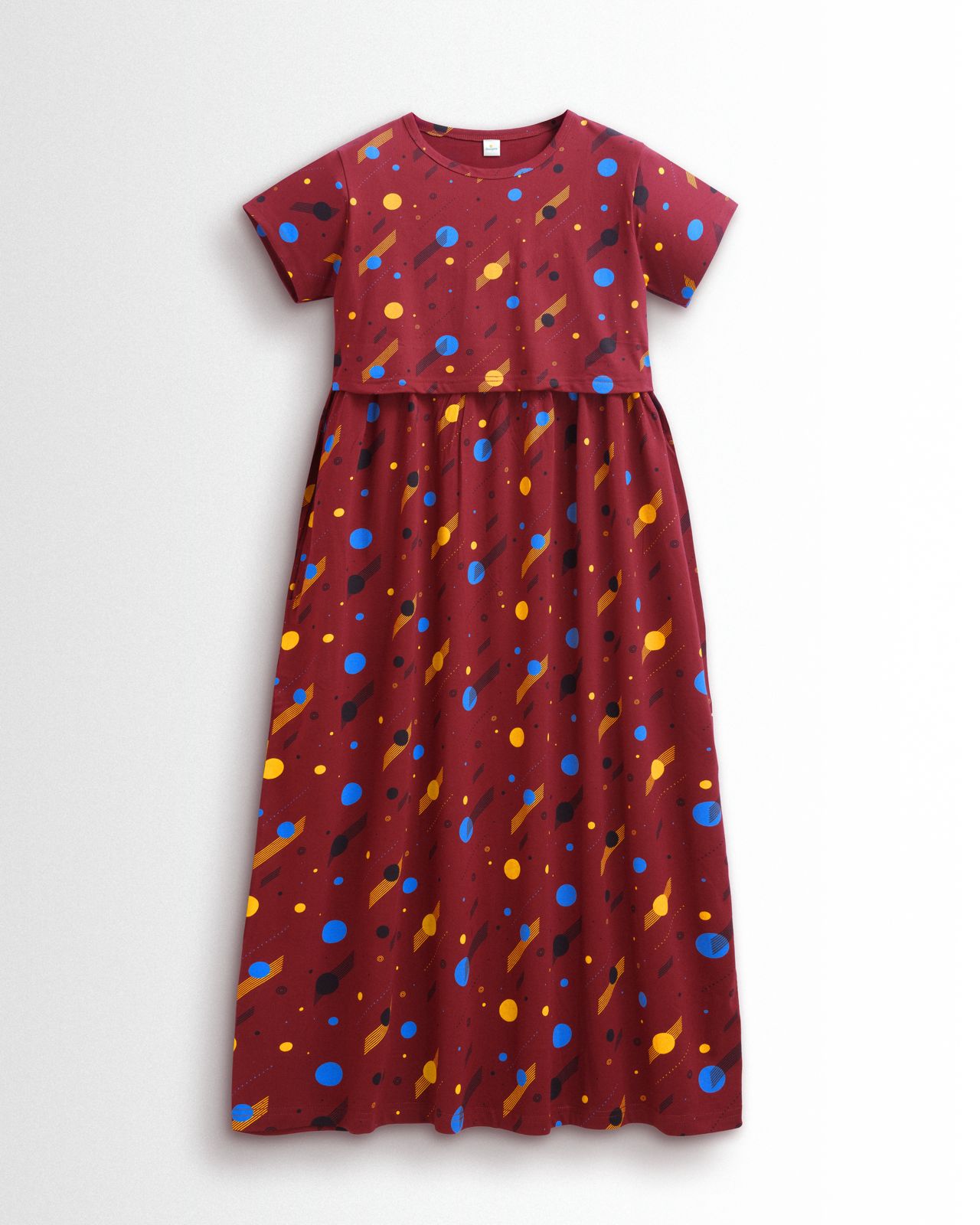 Maroon Dots Zipless Maternity & Feeding Dress | Soft Cotton Nursing Wear