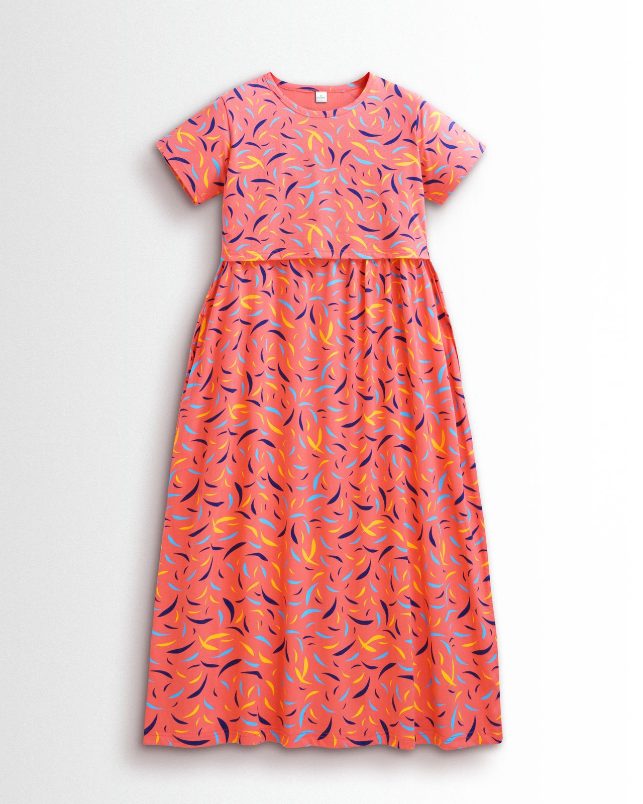 Coral Swirl Zipless Maternity & Feeding Dress | Soft Cotton Nursing Wear