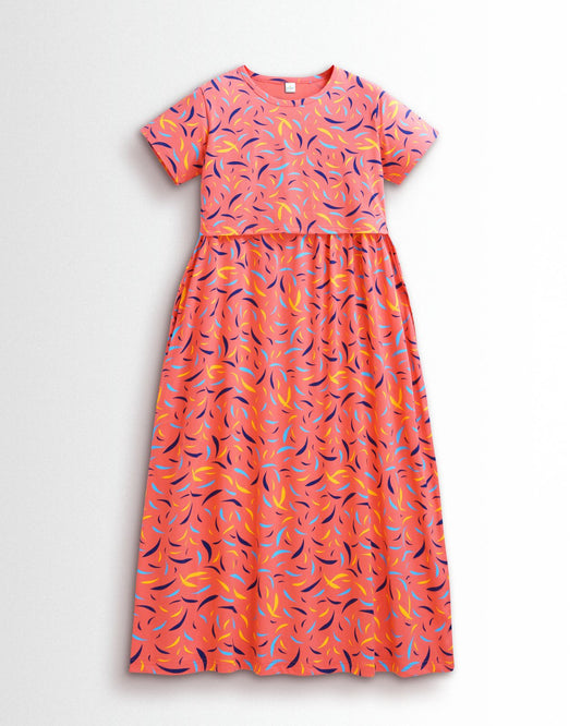 Coral Swirl Zipless Maternity & Feeding Dress | Soft Cotton Nursing Wear