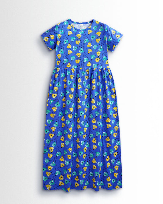 Royal Blue Floral Non-Feeding  Dress | Soft Cotton Wear