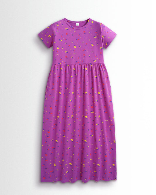 Purple Blossom Non-Feeding  Dress | Soft Cotton Wear