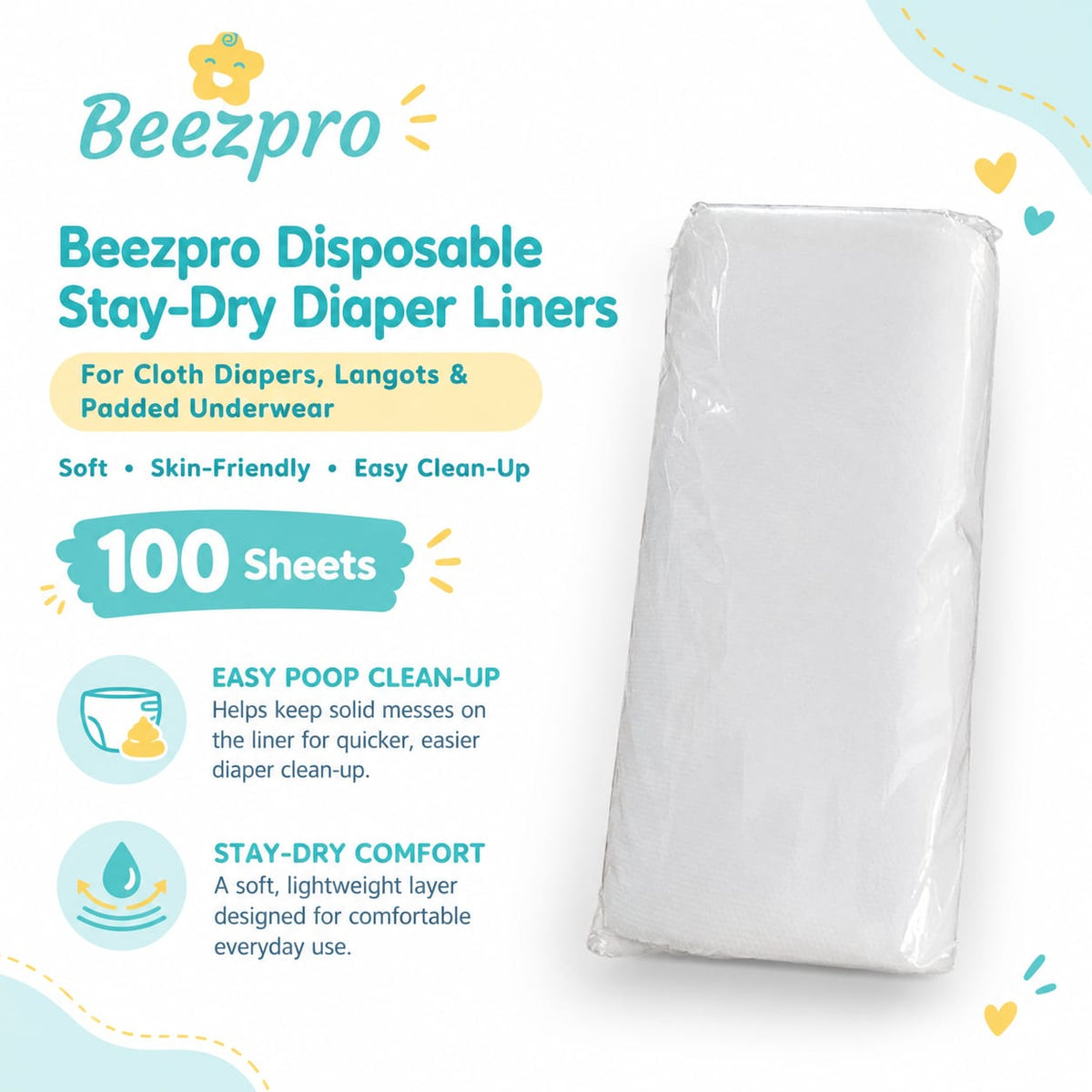 Beezpro Disposable Stay-Dry Diaper Liners